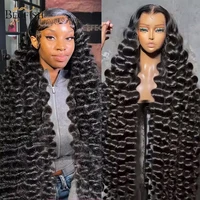 Peluca Frontal de encaje de onda profunda suelta de 30 40 pulgadas de densidad 220 pelucas de cabello humano rizado HD 13x6 peluca con malla Frontal prearrancada de onda de agua 360