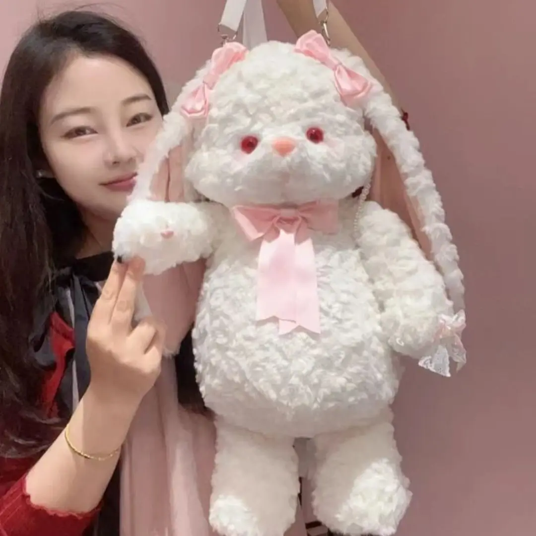 JIAERDI Sweet Cute Bow Rabbit Backpack Women Plush Soft Lolita Shoulder Bag Ladies Dreamy Cartoon Personality Mochilas Mujer New - view 3