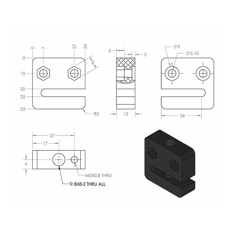 Openbuilds T8 Lead Screw Anti-Backlash POM Nut Block for 8mm Metric Acme Lead Screw 3D Printer Parts Accessories