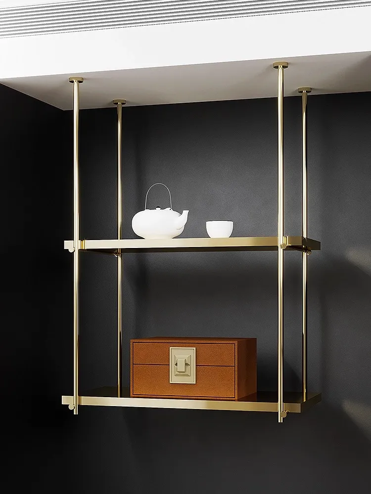 فندق الديكور المتقدم الفولاذ المقاوم للصدأ إطار معلق المطبخ منصة مشروبات تعليق تخزين كأس للنبيذ إبريق الشاي البضائع الرف #3