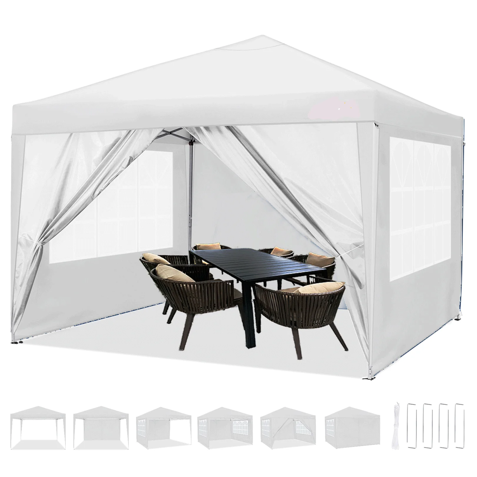 

10x10 Pop up Canopy Tent Protable with 4 Sidewalls Waterproof Commercial Instant Shelter for Parties, Wedding, with Carry Bag
