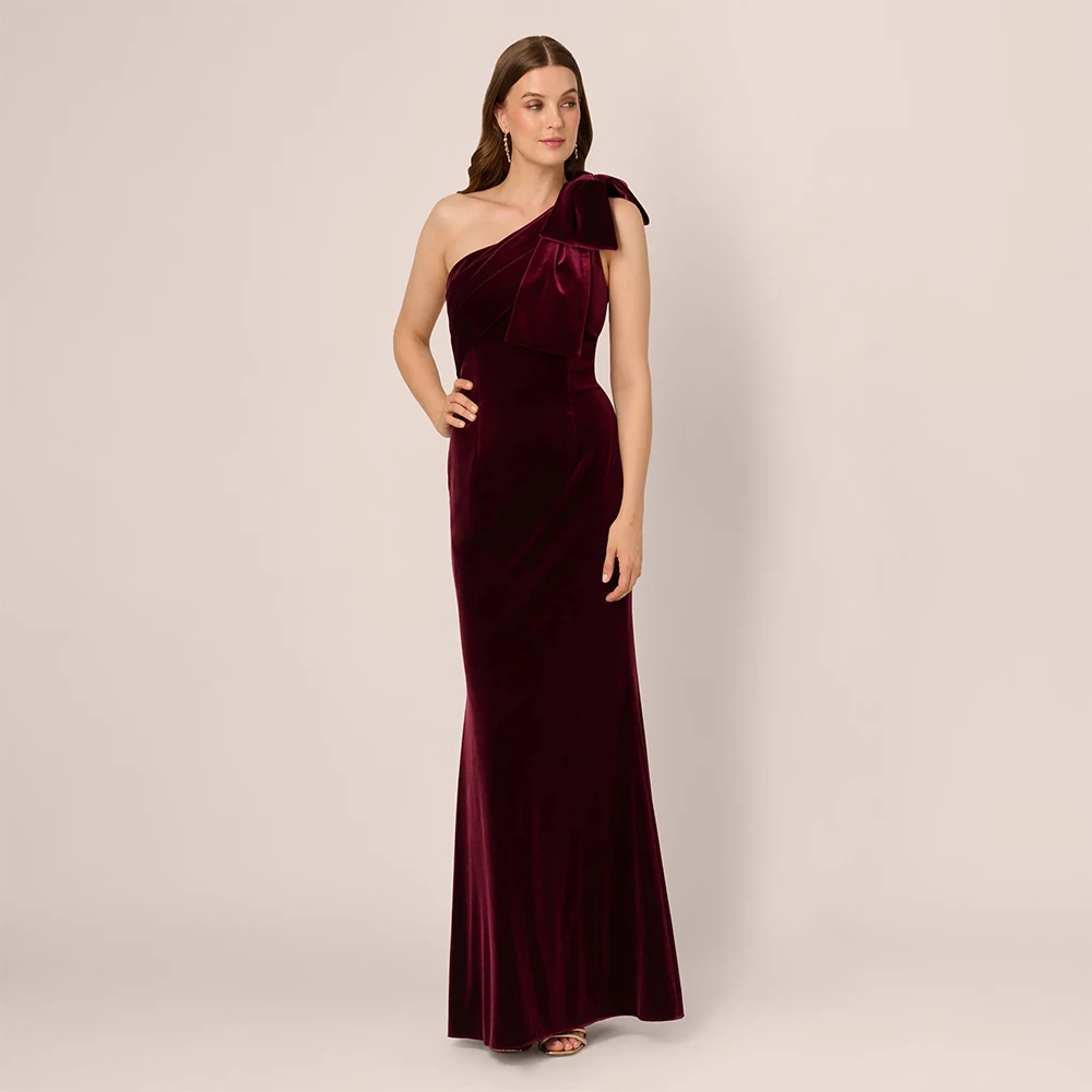 Customized Elegant Velour Bow A-line One-shoulder Long Dresses Bespoke Occasion Dresses High quality Sizes Available Matching