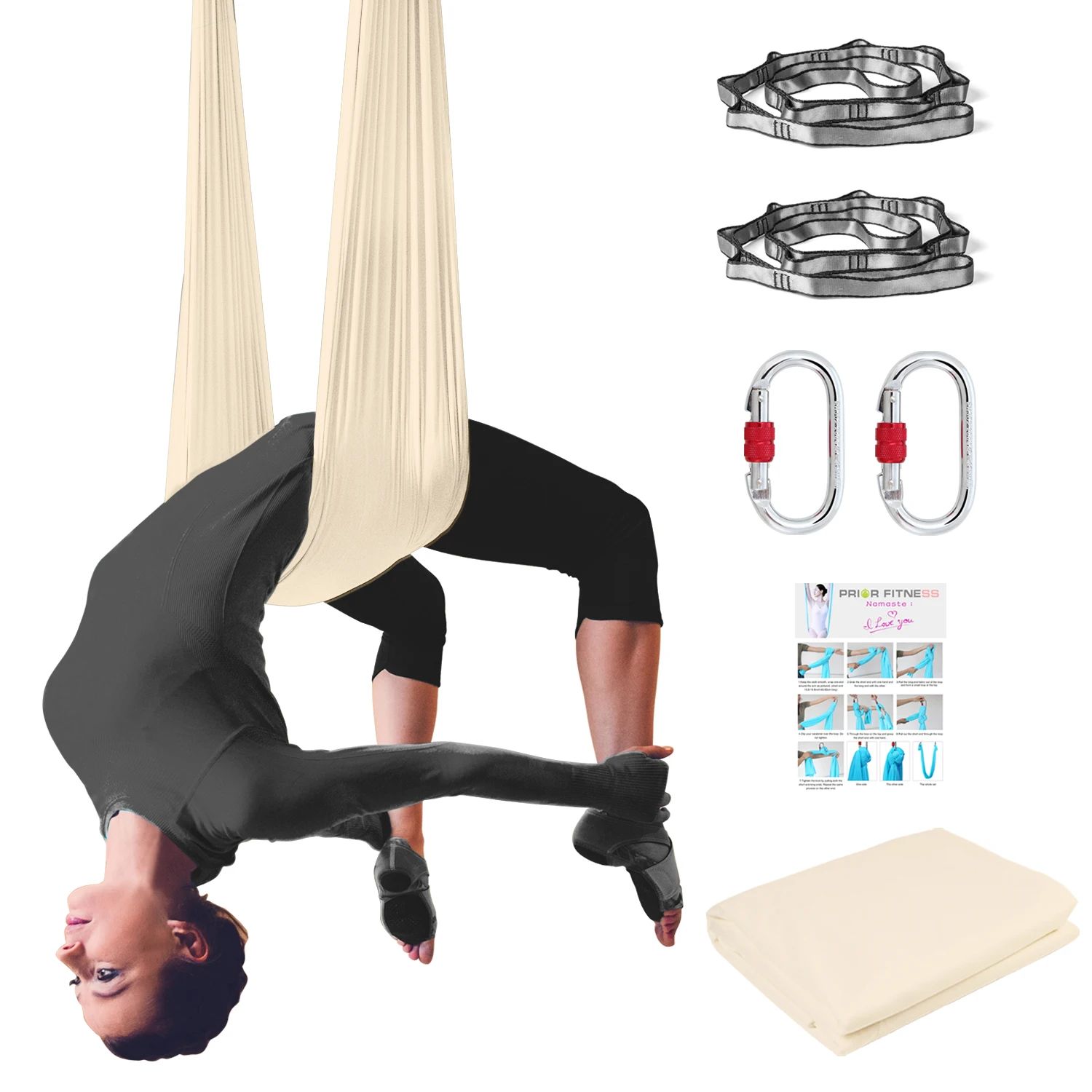 4 meters Aerial Yoga Hammock Set Nylon Fabric High Strength Aerial Hammock Kit for Home Studio Workout Body Building