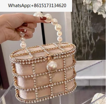 Diamonds Basket Evening Clutch Bags Women 2023 Luxury Hollow Out Preal Beaded Metallic Cage Handbags Ladies Wedding Party Purse