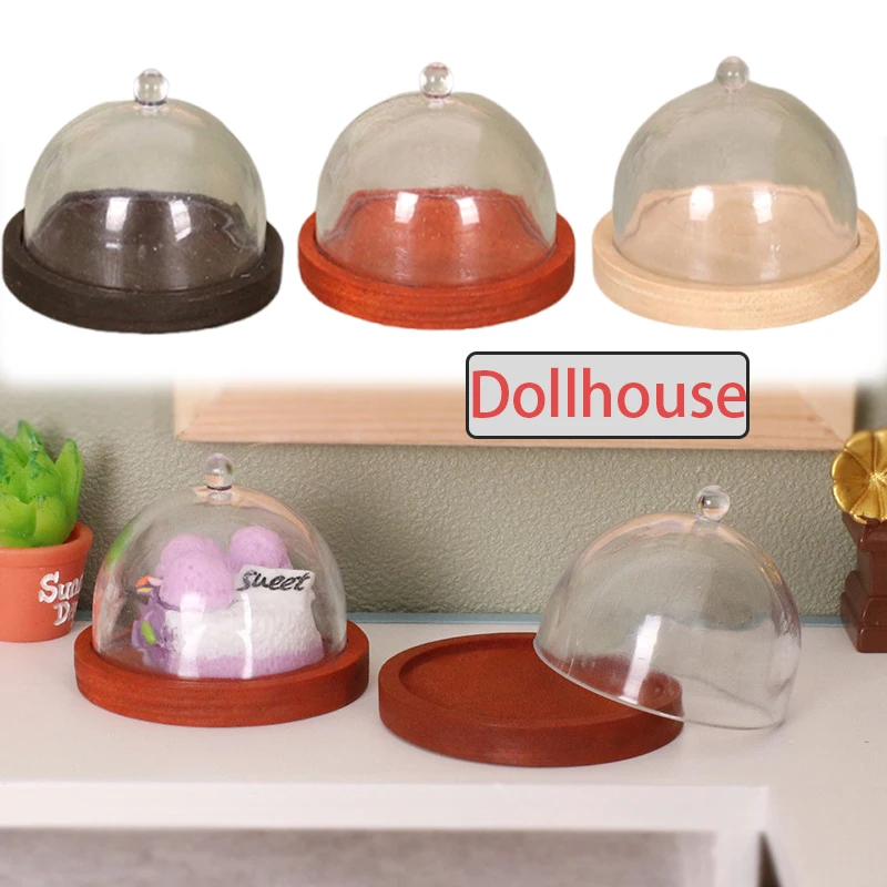 1:12 Dollhouse Miniature Transparent High Tray Dessert Plate W/Cover Cake Fruit Tray Kitchen Decor Toy Doll House Accessories