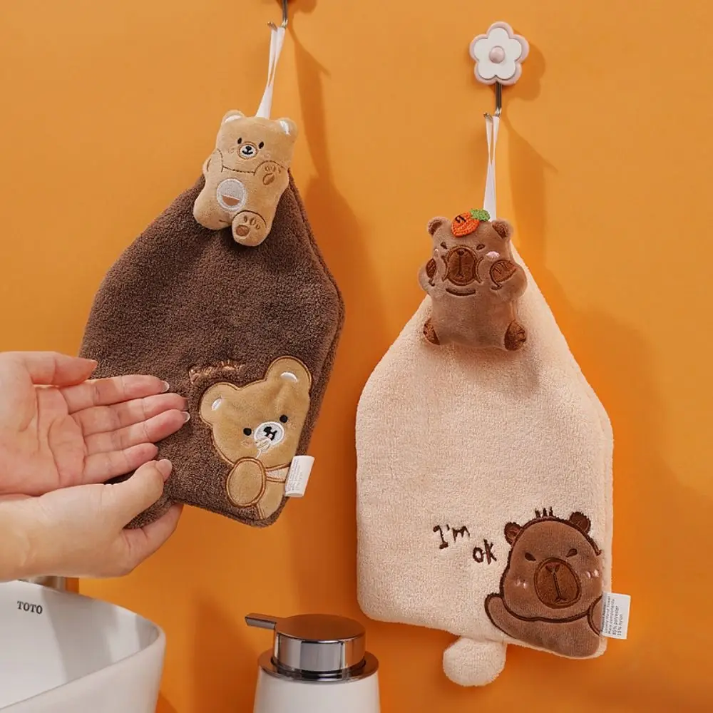 Cartoon Animal Design Hanging Hand Towels Rabbit Capybara Penguin Sheep Bear Panda Children Handkerchief Thickened Cute