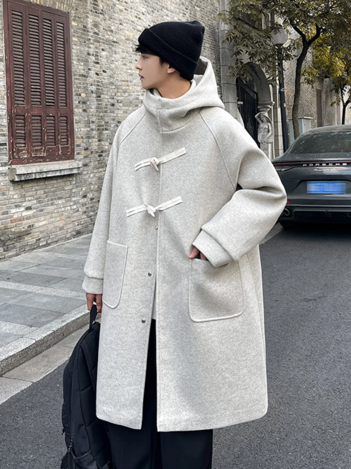 

Мужское шерстяное пальто средней длины, утепленное, модное, в городском стиле, весенне-осеннее, с пуговицами из рога, Haome Men's Clothing