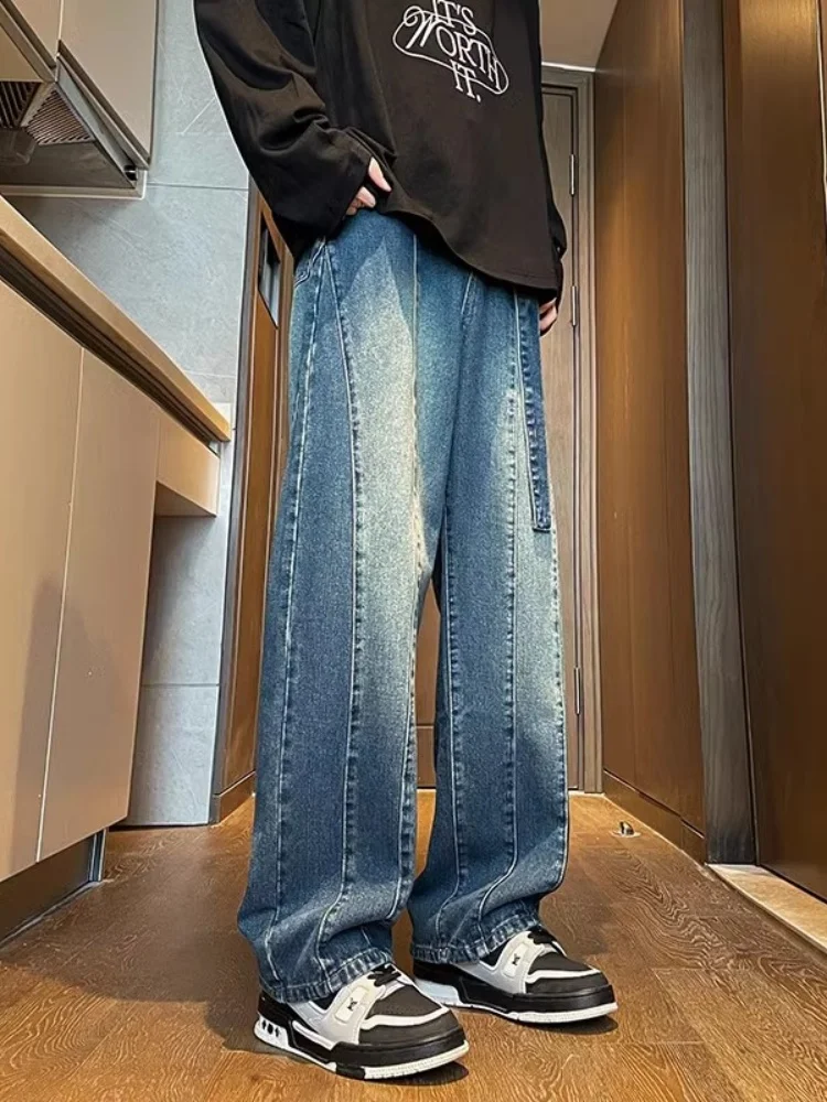 

Мужские джинсы свободного прямого кроя в стиле High Street, больших размеров, осенние, модные, длинные брюки, повседневная одежда для подростков