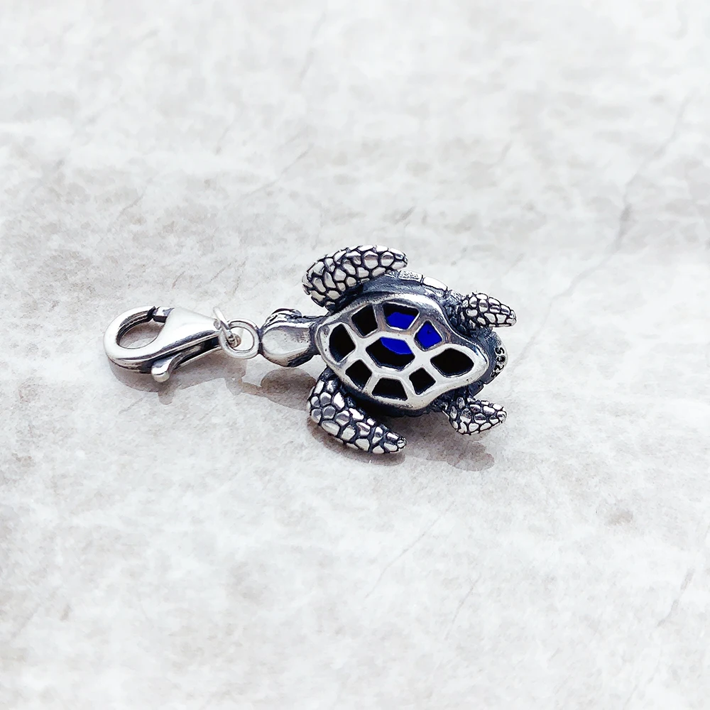 Charm Pendant Turtle With Blue Stones For Men Women Winter Real 925 Sterling Silver Special Lucky Gifts