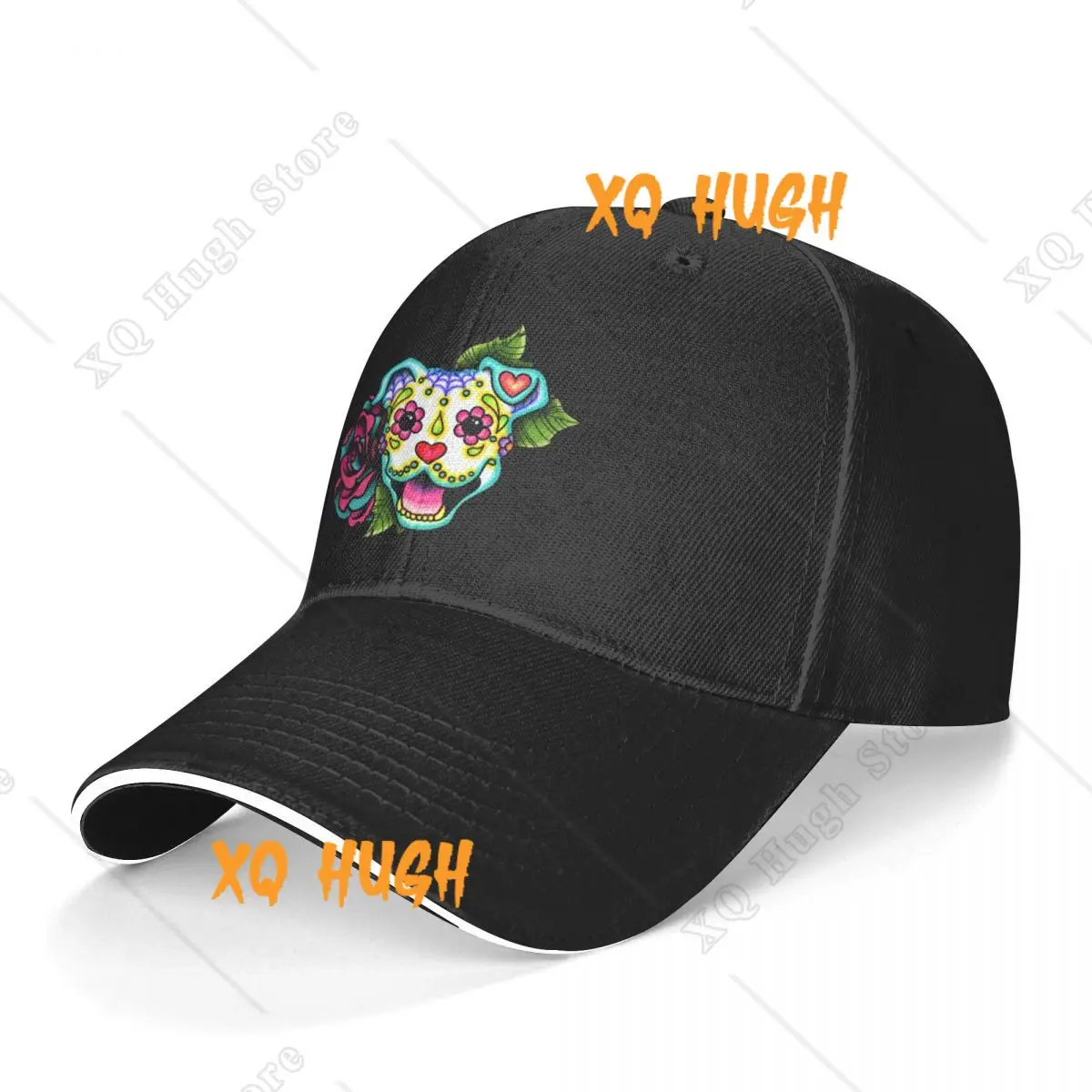 Baseball Cap Pit Bull in White Day of The Dead Pitbull Sugar Skull Dog Cute Baseball Hat Male Hiphop Logo Cap