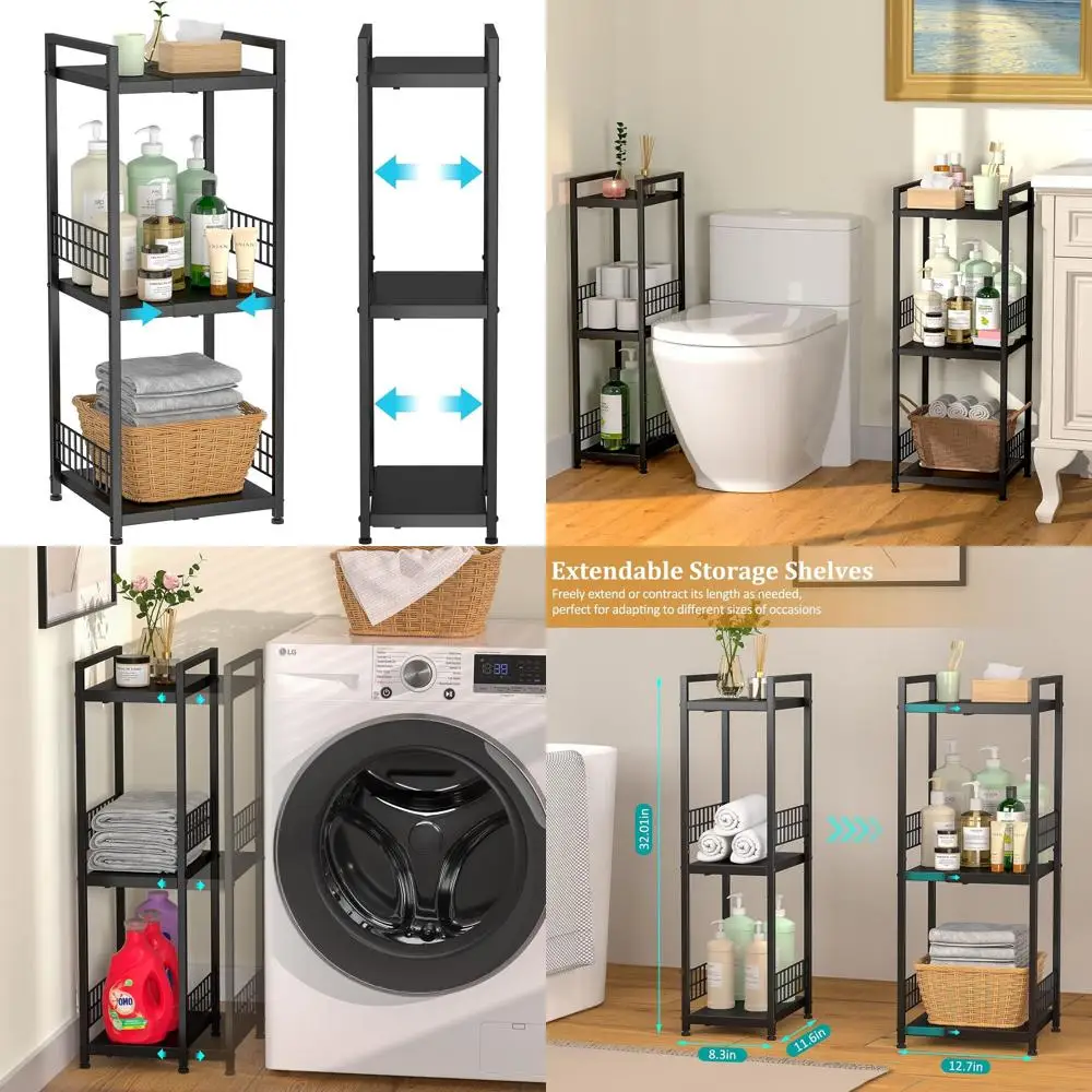 

Adjustable 3-Tier Metal Shelving, Compact & Freestanding, Perfect for Home Storage in Bathroom, Kitchen, Laundry Rooms