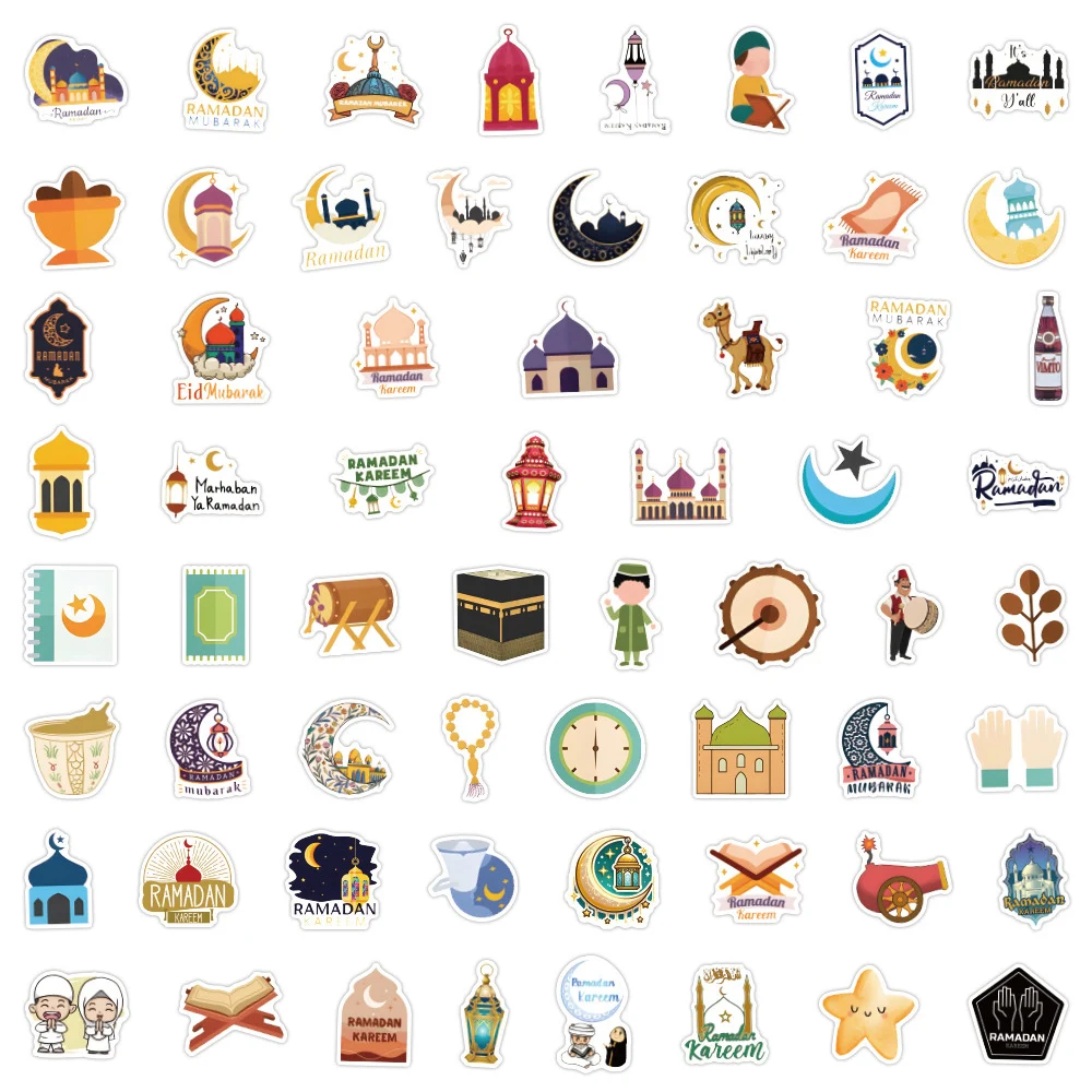 10/30/60/120pcs Ramadan Kareem Cartoon Stickers Islamic Holiday Graffiti Sticker DIY Phone Case Skateboard Notebook Decals Decor