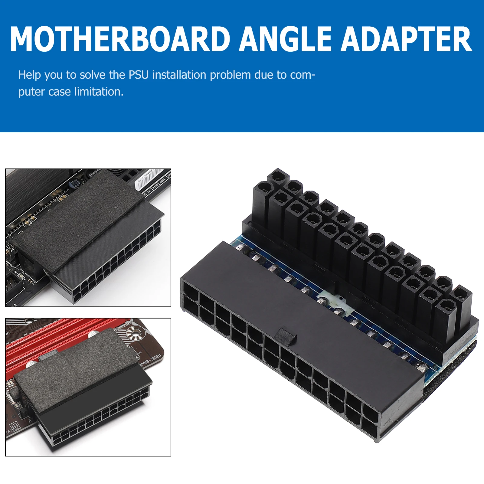 

Corner Joint Power Adapter for Motherboard Computer Black PCB Practical Reliable Easy Installation Angled Connector