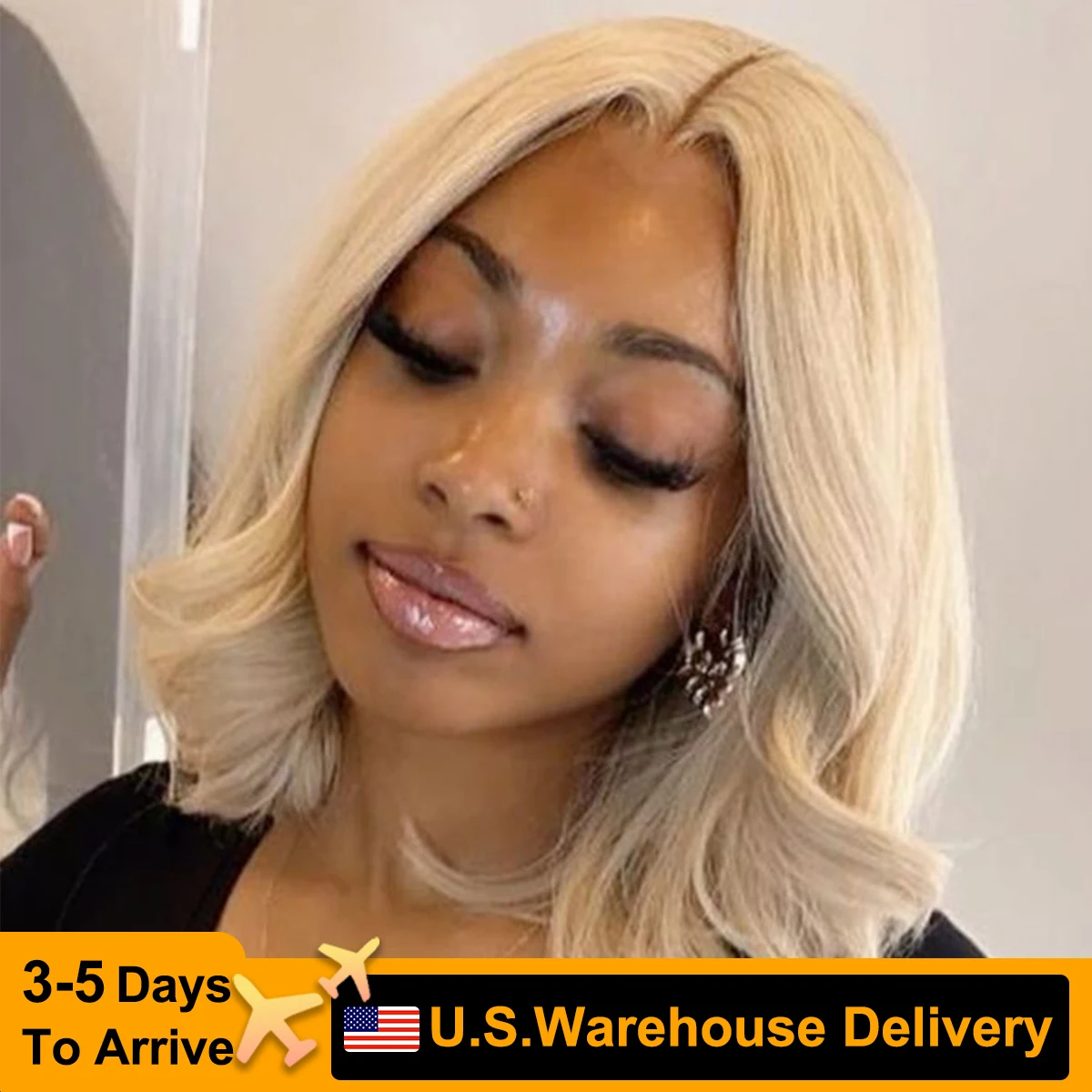 613 Blonde Short Bob Wig Body Wave Wigs Loose Wave Bob Wigs Human Hair Left Side Part 6x6 HD Lace Wig 180% Density For Women