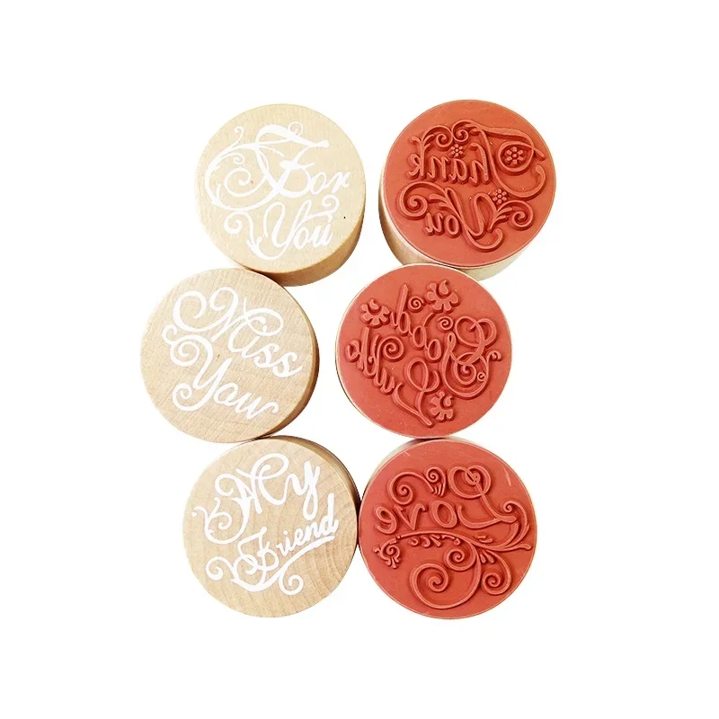 1Pcs Wish Stamp Wooden Rubber Stamp Thank you My friend Good luck Floral Pattern Luck Stamps Red Lovely Round 3*2.5CM