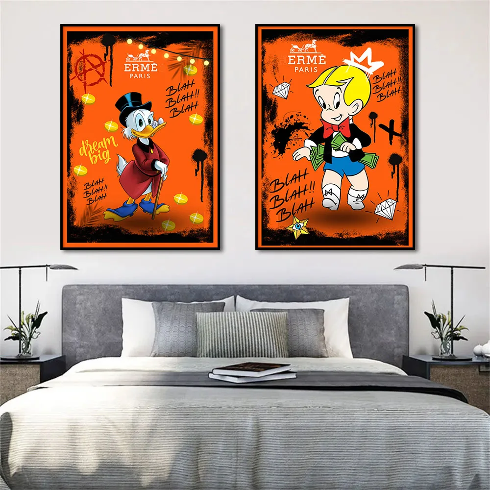 Scrooge McDuck Rich Graffiti Poster Modern Wall Art Canvas Painting Print Disney Cartoon Picture For Room Home Decor Cuadros