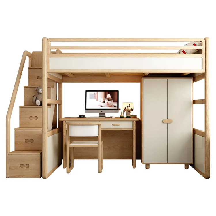 Hot Selling Full Size Children\'s Loft Bunk Bed Bedroom Furniture With Desk