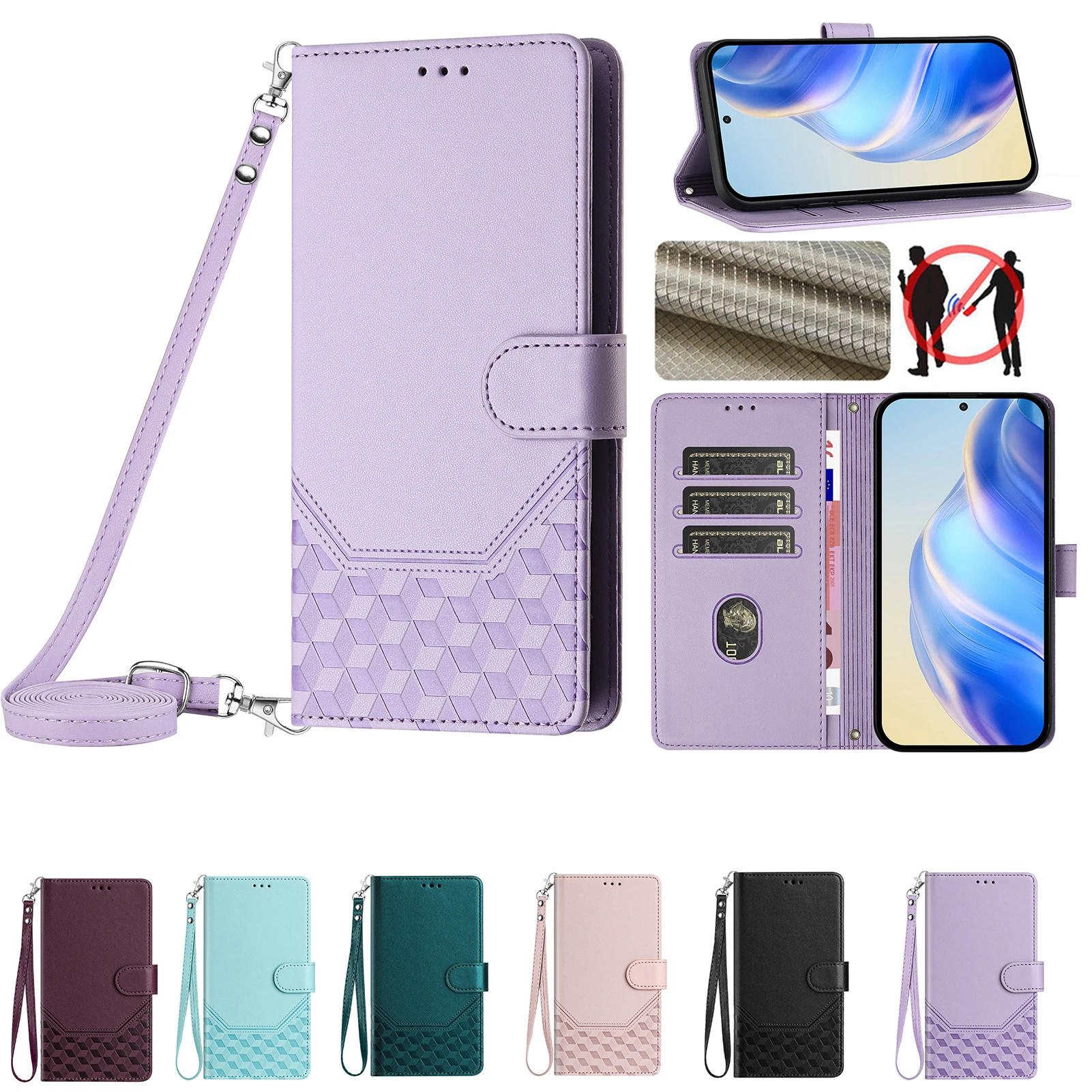 Crossbody Wallet Case For OPPO Realme C67 C65 C63 C61 C55 C53 C51 C33 C30 C25 C21 C20 C15 C12 Leather Lanyard 3 Card Slots Cover