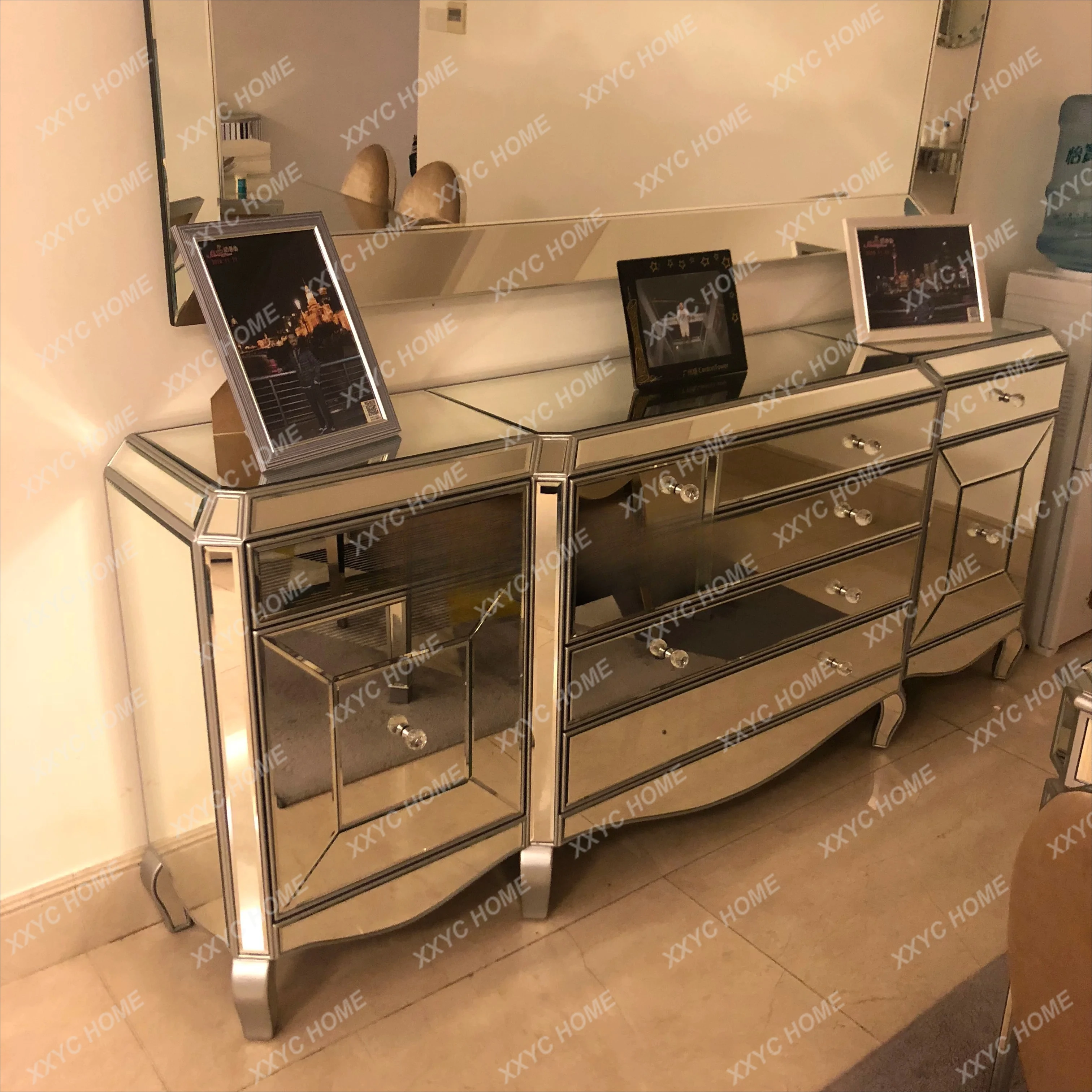 

Side cabinet living room entrance light luxury locker mirror glass TV cabinet