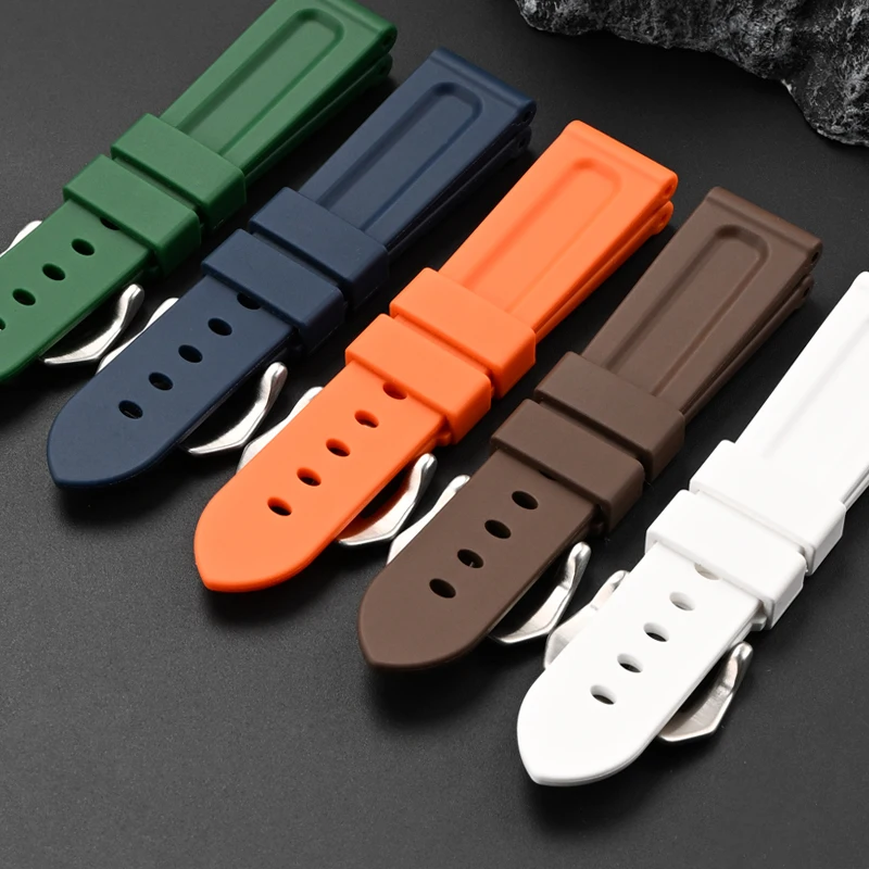 Liquid Silicone Strap Stainless Steel Buckle Men Women Diving Sport Waterproof Replace Watch Band Belt for Panerai 22mm 24mm