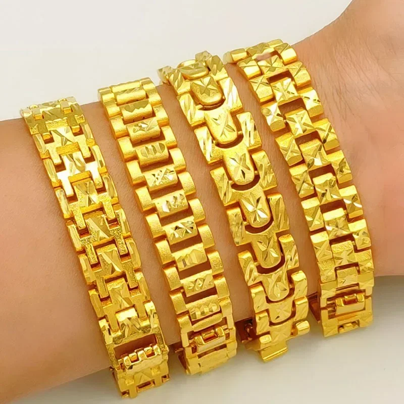 

Vietnam Sand Gold Men's Bracelet Simulation New Gold Gold Plated Men's Jewelry For A Long Time Does Not Fade Yellow Genuine 999