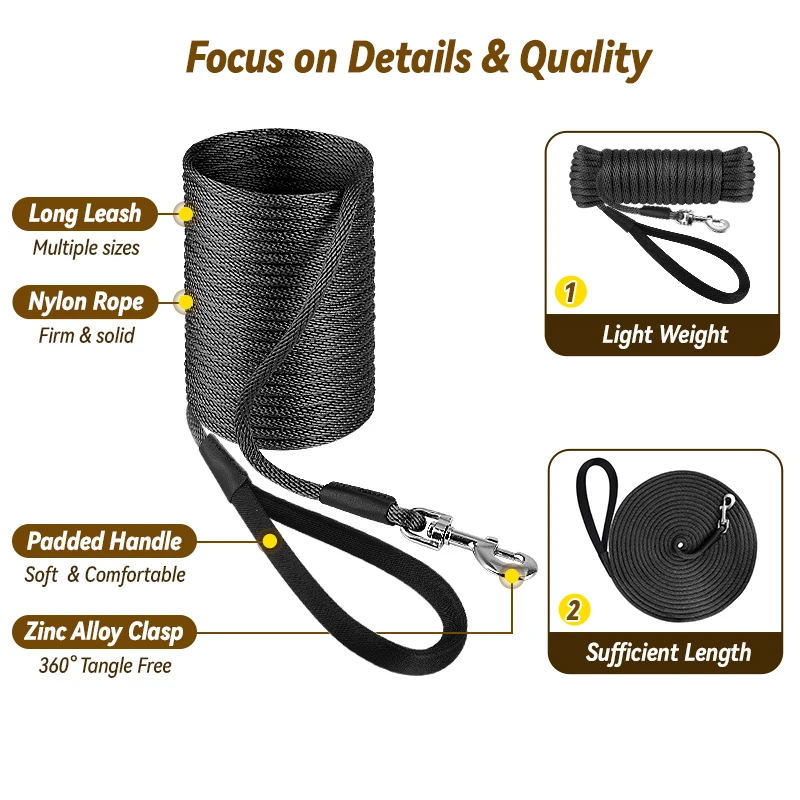 Dog Leashes 15/30/50 FT Long Nylon Tracking Rope Outdoor Recall Agility Training Dog Lead Leash For Medium Large Dog