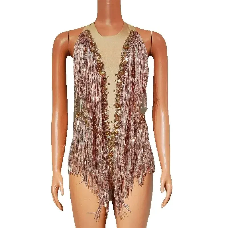 セクシーなポールダンス衣装ゴールドラインストーンボディスーツ女性パーティードラッグクイーン衣装バー Ds Dj ステージゴーゴーパーティー衣装