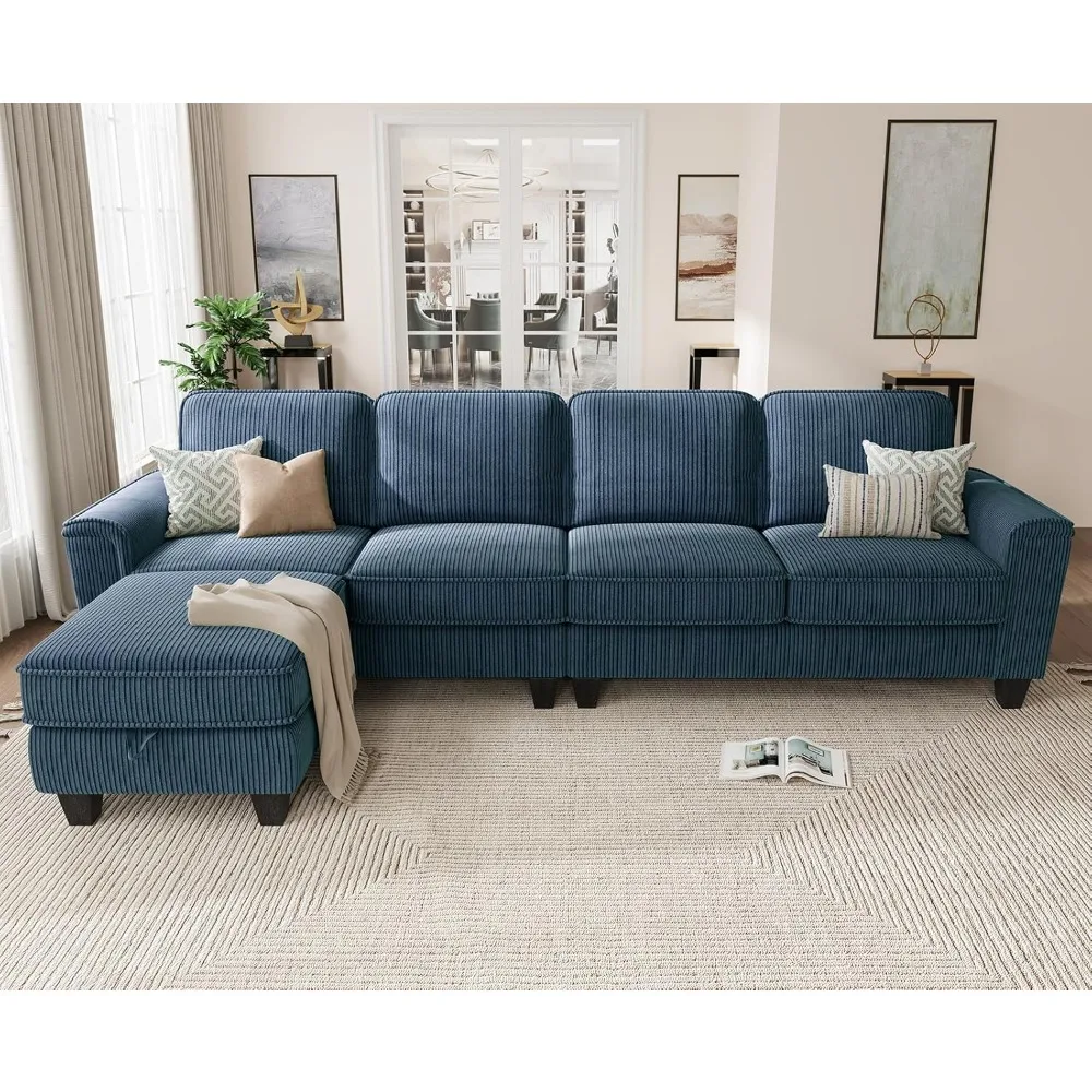 

106" L-Shaped Sectional Sofa with Storage – Modern 6-Seater Corduroy Couch with Chaise​