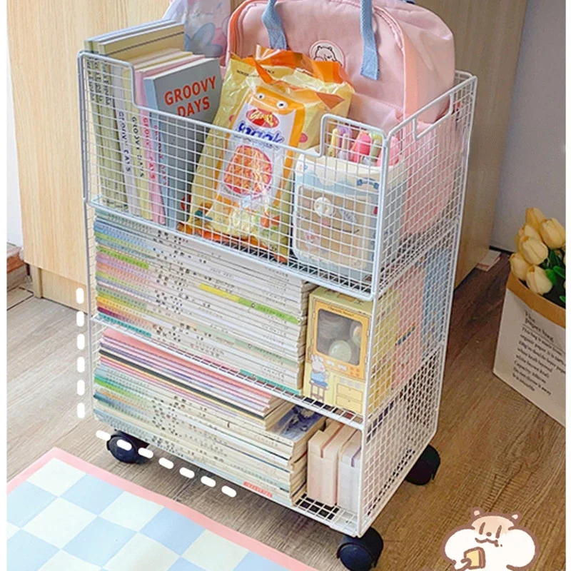 

Floor Book Shelf with Wheels, Iron Multi-layer Desk Organizer, Children's Picture Book Storage, Strong and Durable