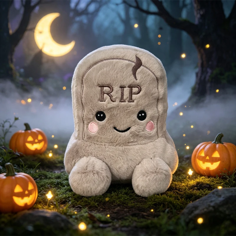 Kawaii 18CM Tombstone Plushie Cartoon Throw Pillow Soft Holloween Plush Toy Holloween Party Atmosphere Decorative Item Gifts Kid