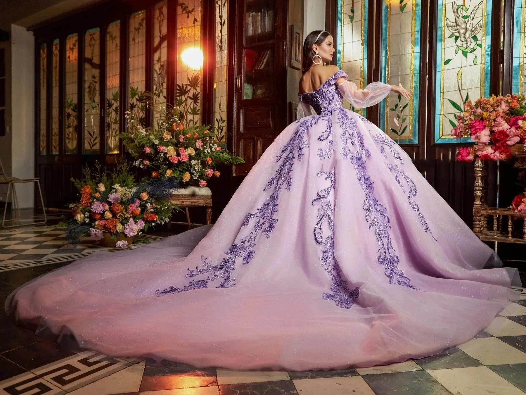 Lilac Charro Quinceanera Dresses Ball Gown Off The Shoulder Tulle Appliques Puffy Mexican Sweet 16 Dresses 15 Anos Customized