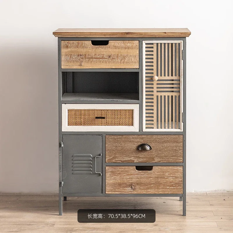 Distressed Iron Chest of Drawers LOFT Industrial Style Solid Wood Storage Storage Side Cabinet