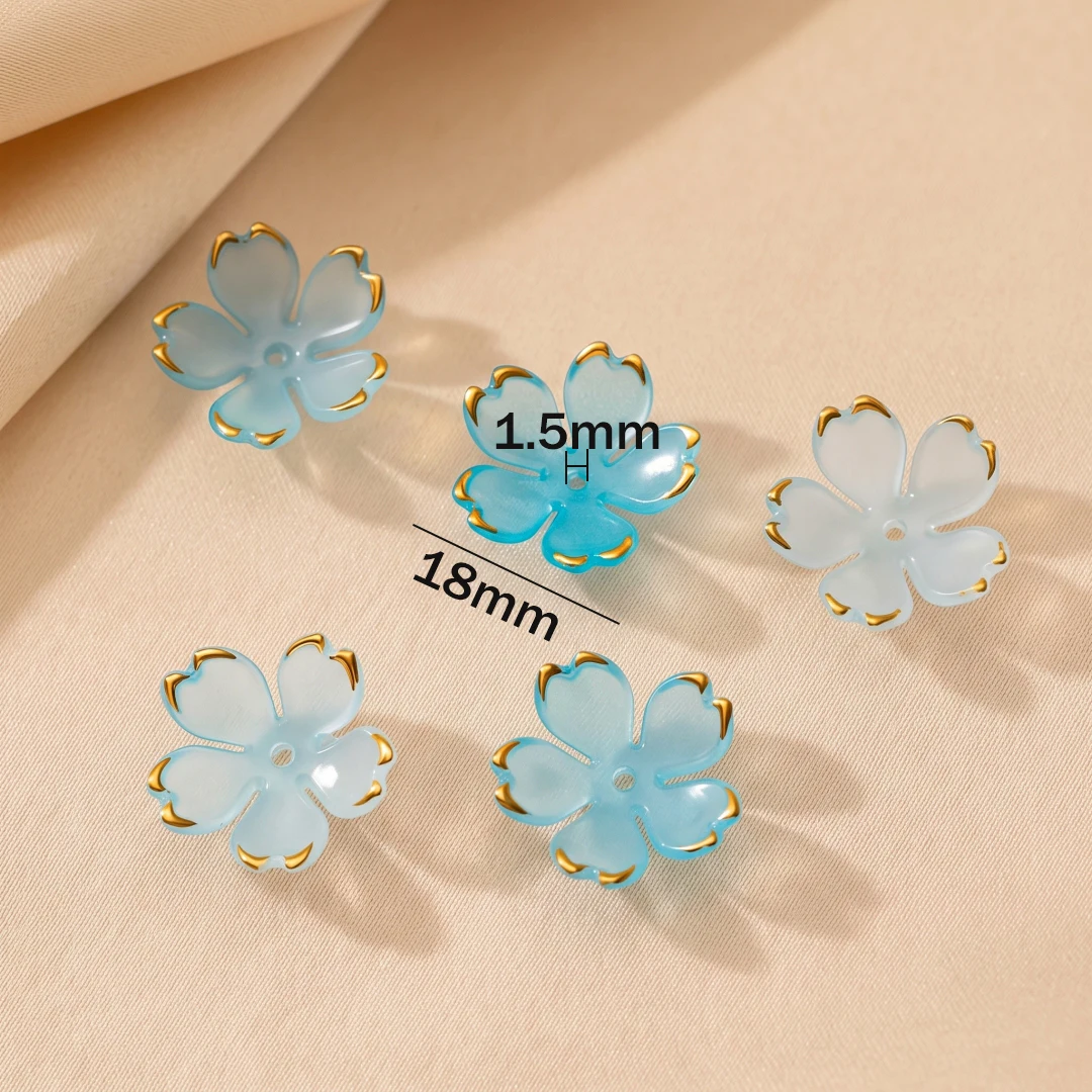 50pcs Cherry Blossom Beads 5-Petal Gradient Light Pink Acrylic with Gold Edge Mini Flower Beads Spacer Charms for Jewelry Making