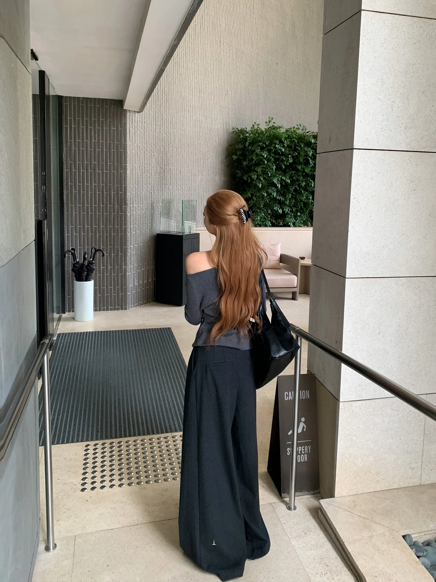 

High Waist Woolen Suit Pants for Women Ele Loose Straight Leg Drapey Casual Trousers Commute Sle Long Pants