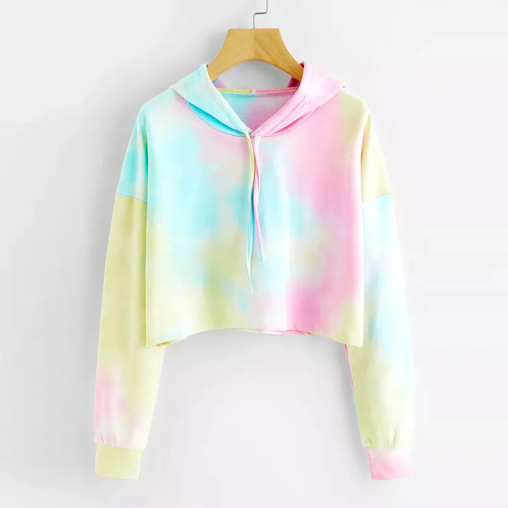 Harajuku Sweatshirts Long Sleeve Tie-dye Print Hoodie Tie Dye Crop Top Hoodies Pullover Top Women Sweetshirts Худи Аниме 2024