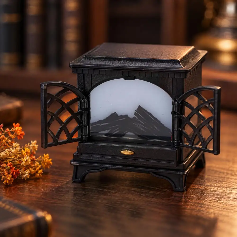 1:12 Miniature Dollhouse Fireplace with LED Light, Vintage Mini Stove Furniture Fireplace Model Christmas Diorama Ornament