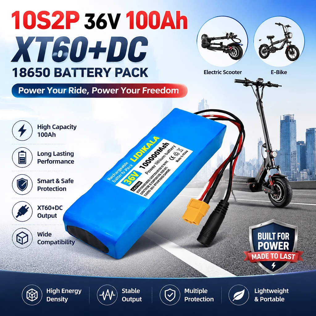 Neues Upgrade 18650 Lithium-Ionen-Akkupack 10S2P 36V 100000mAh 500W mit integriertem BMS-Schutz, wiederaufladbarer Ersatzakku für Elektroroller, E-Bike und modifizierte Fahrzeuge.