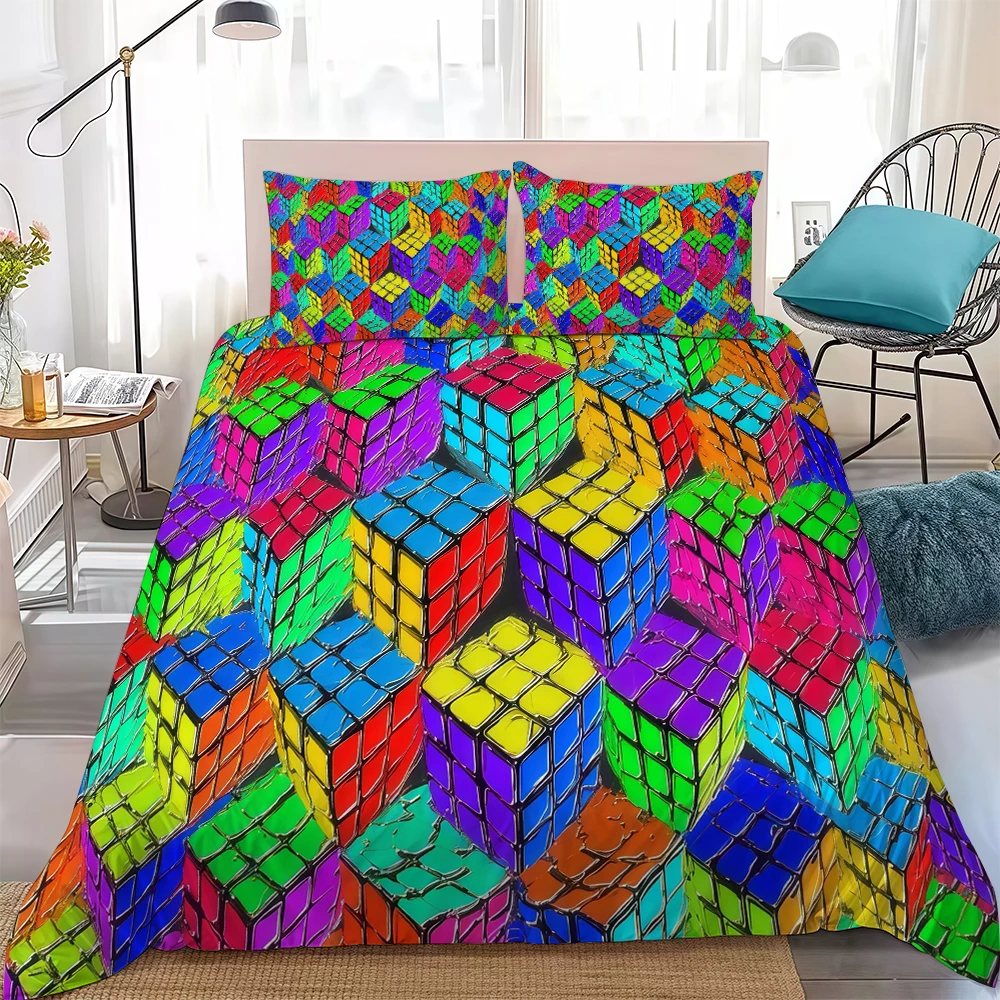 R-Rubiks CubeS Duvet Cover Set Home Style Bedding Soft Laundry Cotton Bed 3 Piece Set Student Dormitory Gift