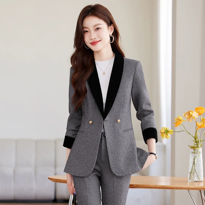 Winter Women Fashion Elegant Woolen Pantsuit Vintage Chic Blazer Jackets and Pants Two Pieces Set Female Clothes Outfits