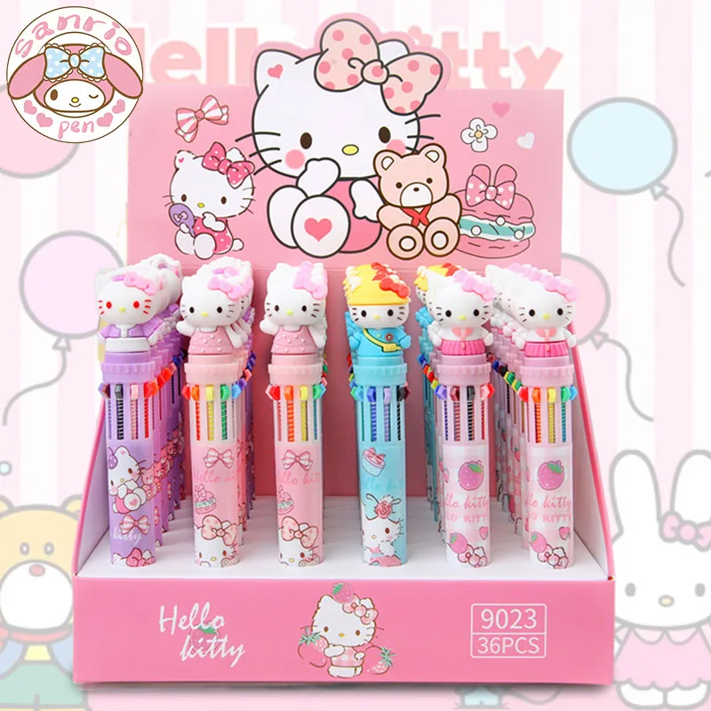 sanrio 18 36 pecas caneta esferografica de 10 cores ola kitty novo bonito dos desenhos animados imprensa canetas de escrita material escolar papelaria estudantes canetas 01