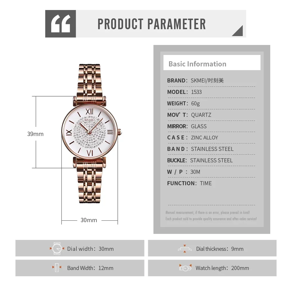 Zegarek zegarki damskie SKMEI 1533 relogio feminino stylowy elegancki wygląd damski zegarek kwarcowy wstawką z kryształu górskiego