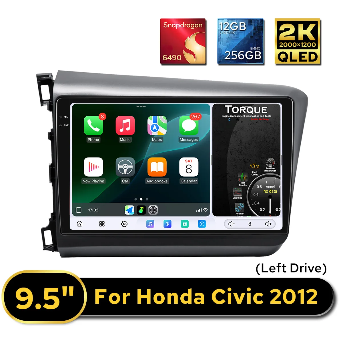 وحدة رأس راديو ستيريو للسيارة مقاس 9.5 بوصة Ultra 2K لهوندا سيفيك 2012-2015 2000x1200 وذاكرة وصول عشوائي 12 جيجابايت وذاكرة قراءة فقط 256 جيجابايت أندرويد Auto & CarPlay #2