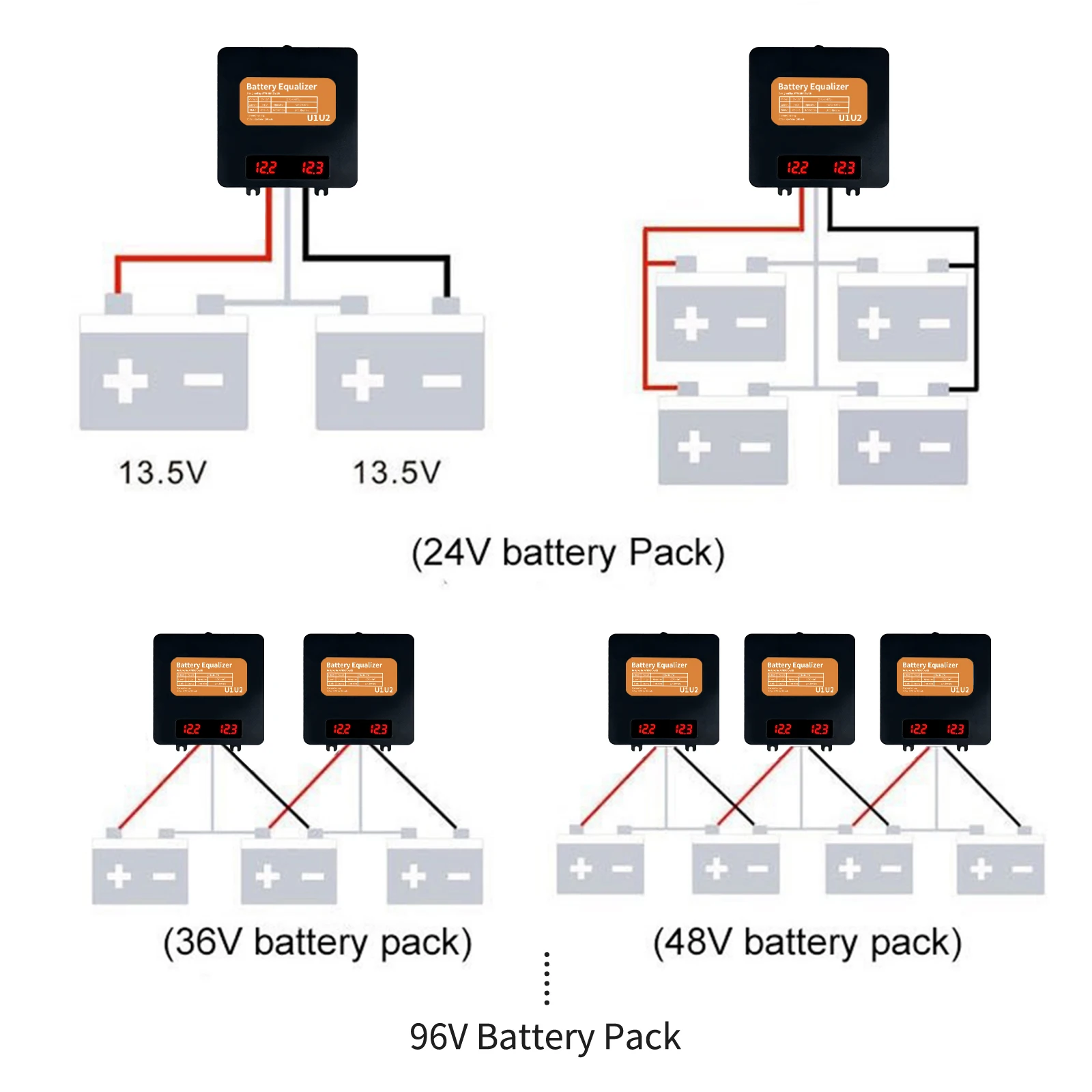 Voltage Display 24V 48V 60V 72V 96V 10A Battery Equalizer Solar Battery System Balancer Tool For  Lifepo4 Lithium GEL Battery