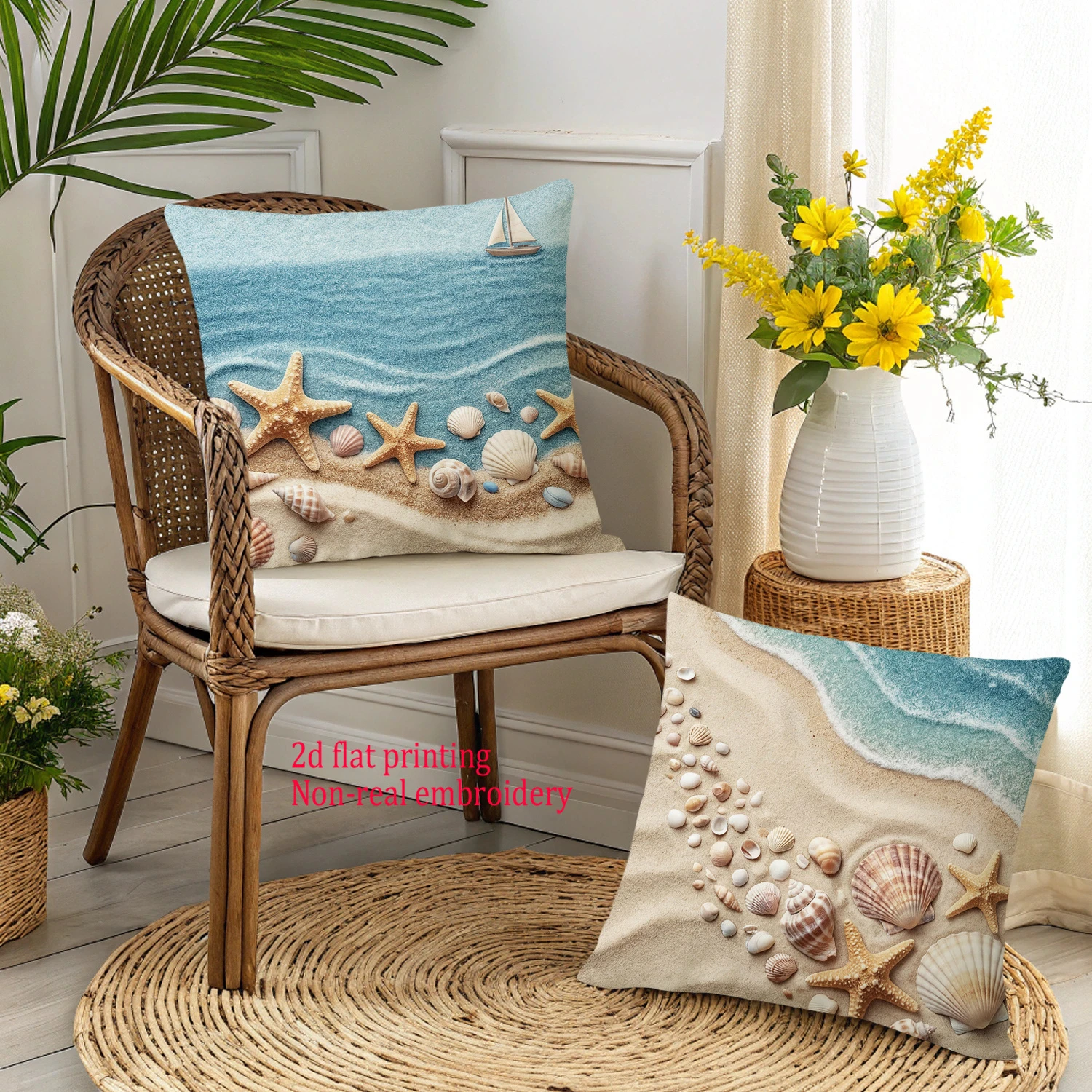 1/4pcs Coastal Beach Throw Pillow Covers with Starfish Seashell Sailboat Nautical Summer Ocean Home Decor Cushion cover