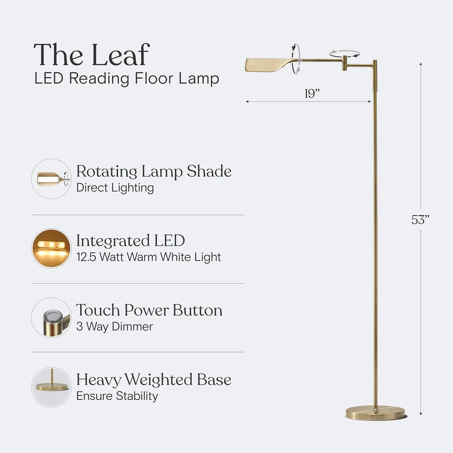 Ściemnialna lampa podłogowa LED z regulowanym ramieniem, wykończenie w kolorze antycznego mosiądzu do salonu i biura