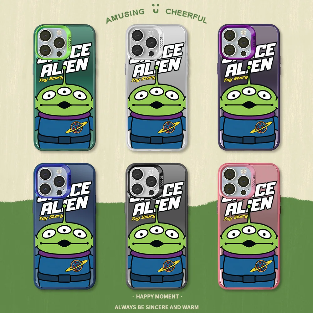 MINISO Disney Toy Story Alien Phone Case for iPhone 12 11 13 14 15 16 Max Pro Plus Laser Cover