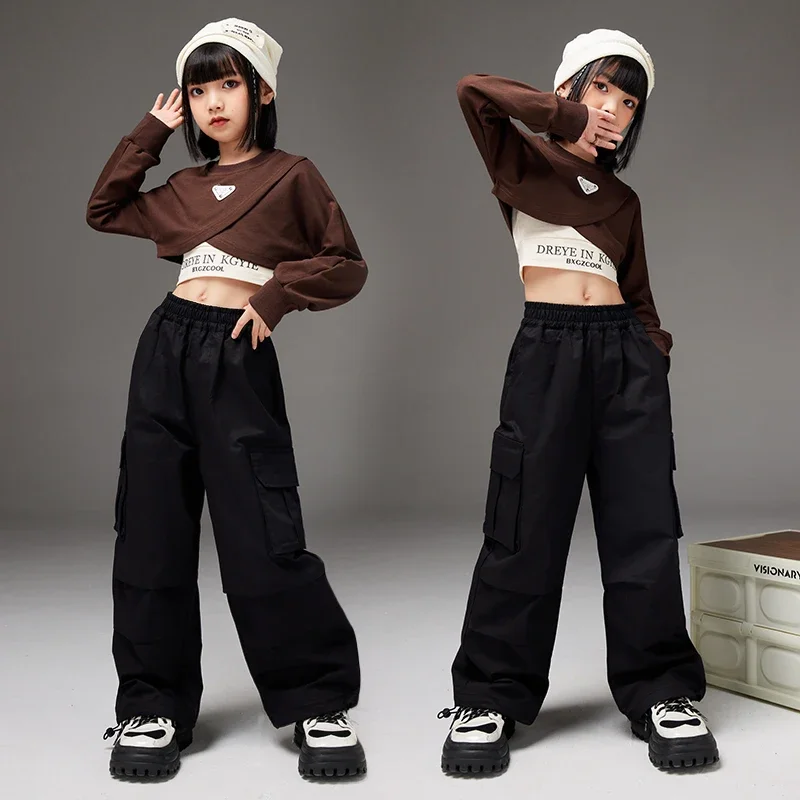 Mädchen Streetwear Outfits Kinder Hip Hop Lila Crop Tops Cargo Hosen Kleidung Sets Kinder Nette Street Dance Jazz Bühne Kostüme