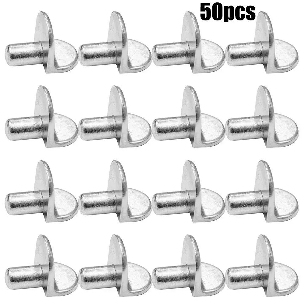 50pc Shelf Brackets Support Studs Pegs 5mm Metal Pin Shelves Seperator Fixed Cabinet Cupboard Wooden Furniture Bracket Holder