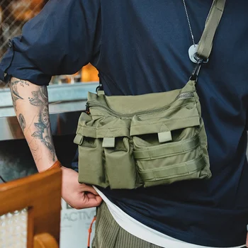 Maden Retro çok cep fonksiyonel tek omuz postacı çapraz vücut çanta açık bel çantası yan omuz erkek moda için