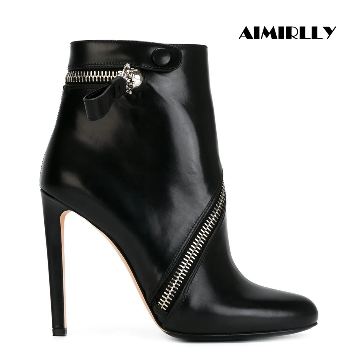 

Women's Ankle Boots Customized Designer 2024 Spring Autumn Round Toe High Heels Shoese Zip Booties Black botines para mujeres